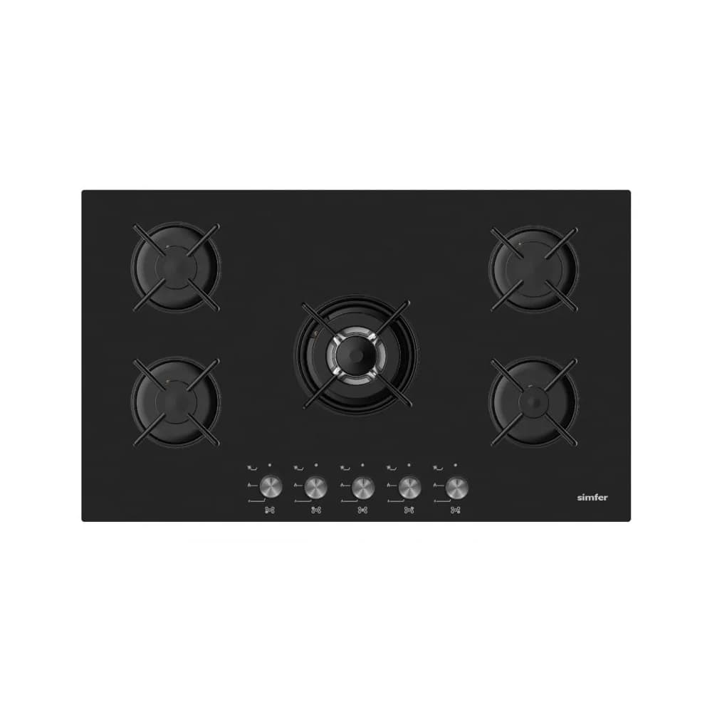 سطح بلت إن 90 سم  – زجاج أسود، 5 شعلات SABAF، إشعال ذاتي، أمان كامل