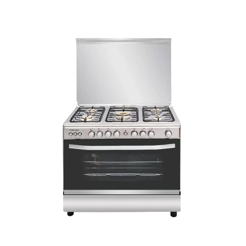 بوتاجاز ريال تك نيو شيف 90 سم – 5 شعلة نحاس، مروحة فرن، أمان كامل